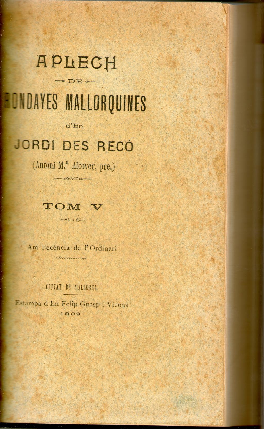 Coberta de Rondaies mallorquines (Tom V) Primera edició